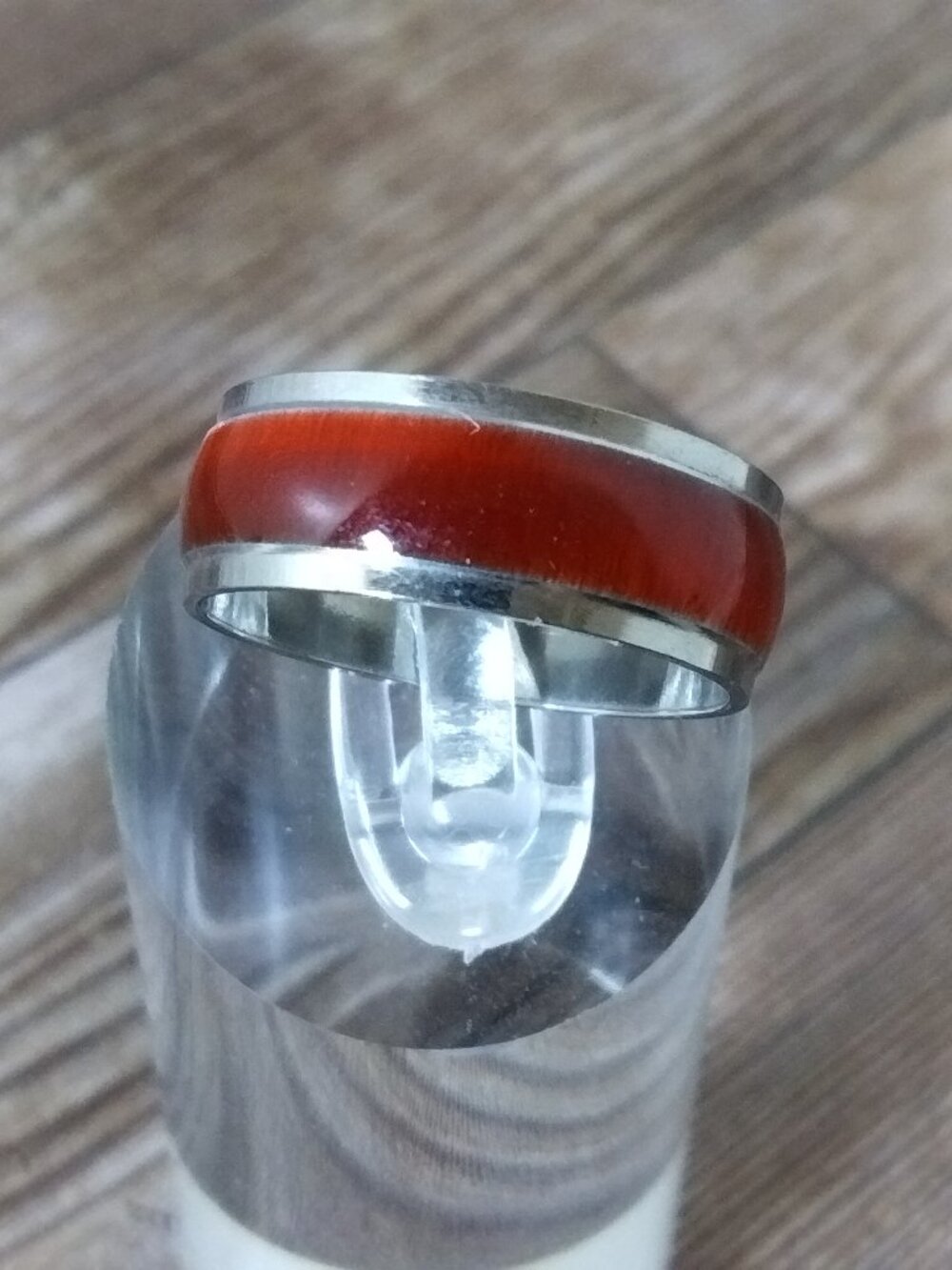 New Size 8, Red Halo - 8 mm Silver Stainless Steel Band